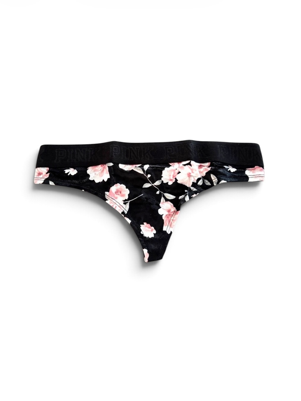 Victoria's Secret Logo Cotton Thong Panty Black & Pink